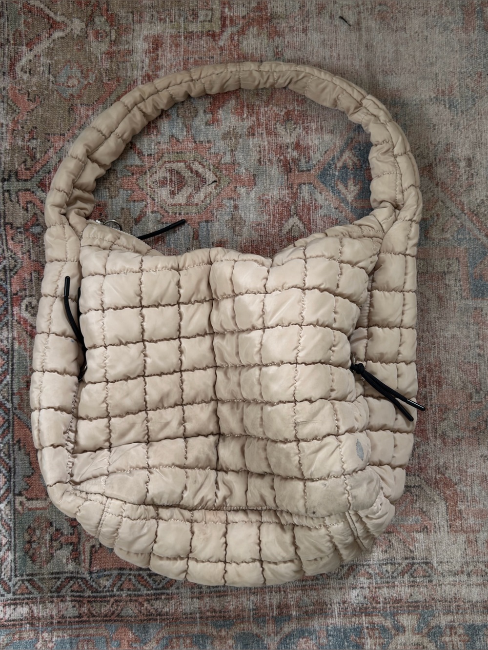 Free People Quilted Puffer Shoulder Bag in Beige